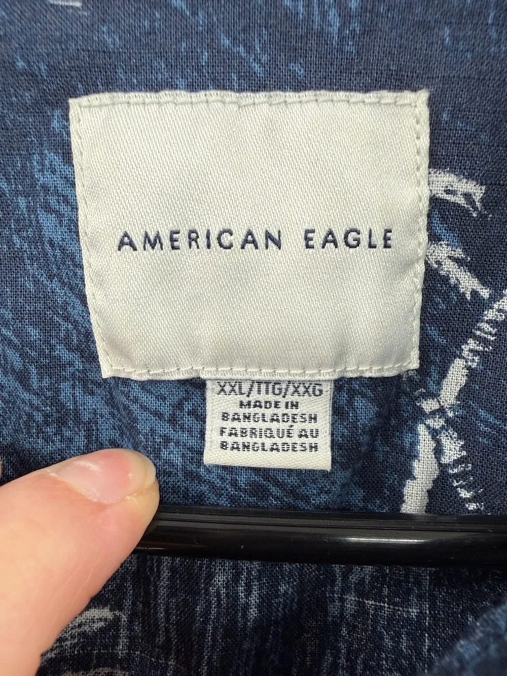 American Eagle Outfitters Navy Short-Sleeve Palm Print Button-Down Size XXL